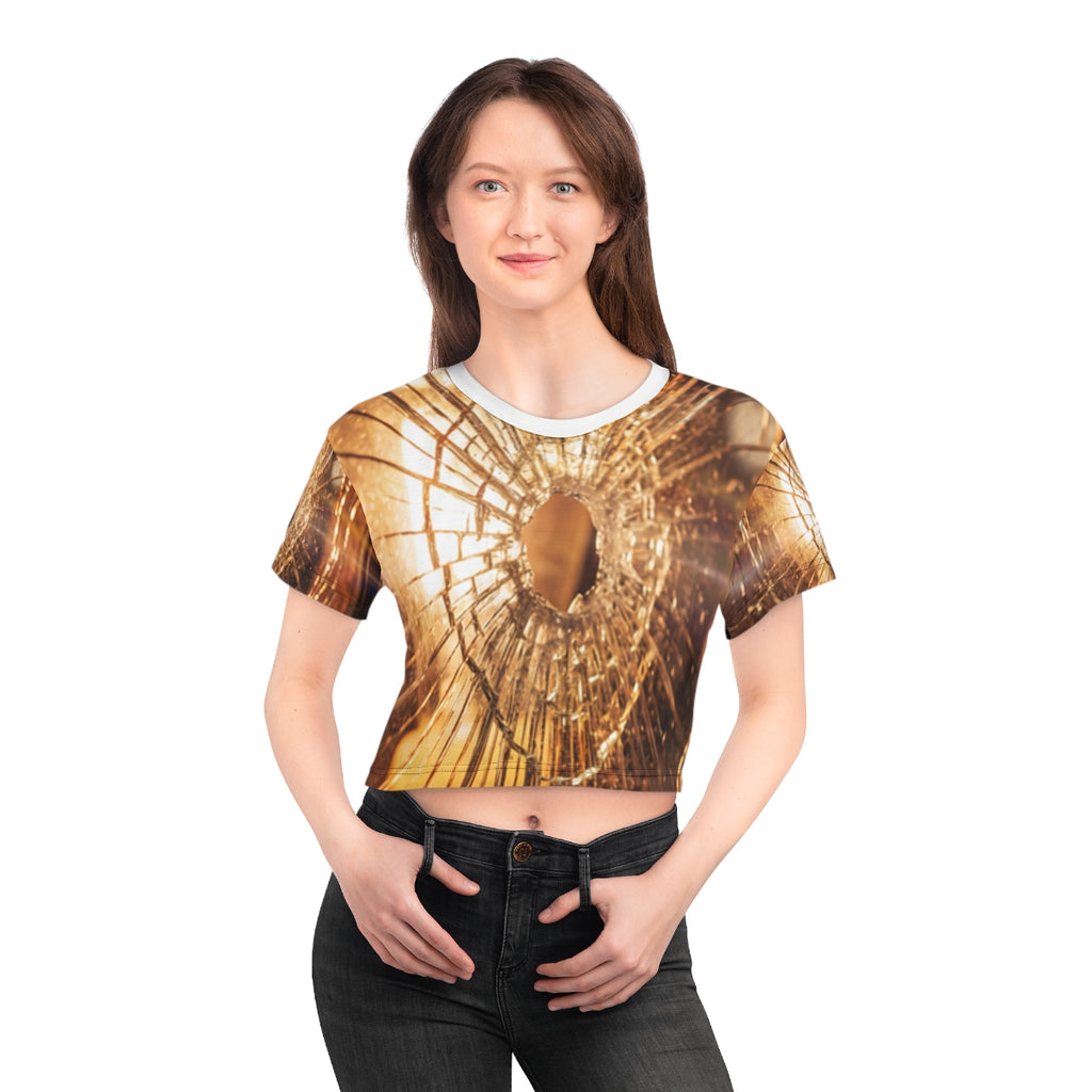 Crop Tee - Shattered Amber Glass Art | Echovira Gallery