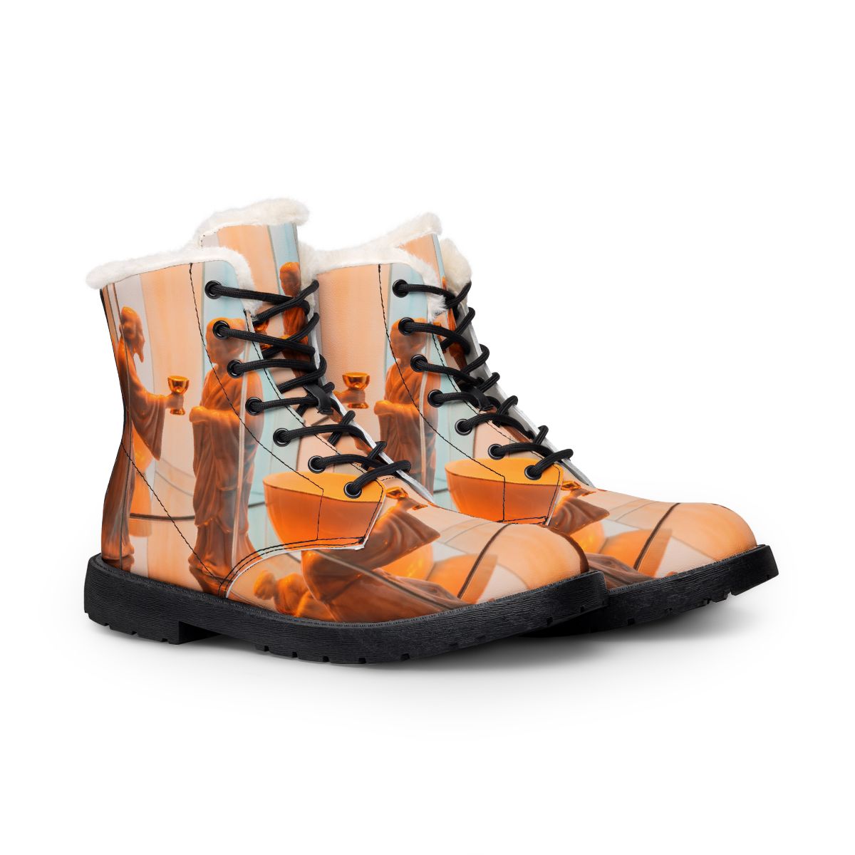 Zen Glass Figurines Men's Fur and Leather Boots