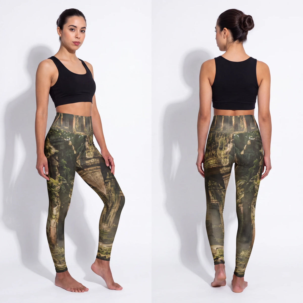 High Waisted Leggings - Overgrown Temple | Echovira Gallery
