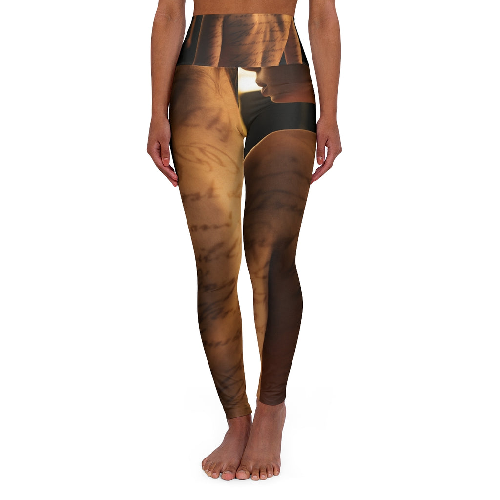 High Waisted Yoga Leggings - Scribed Shadows Moody... |...