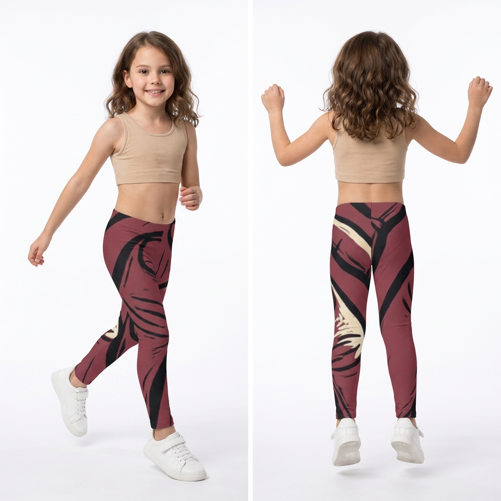 Kids Leggings with Crimson Woodcut Hands