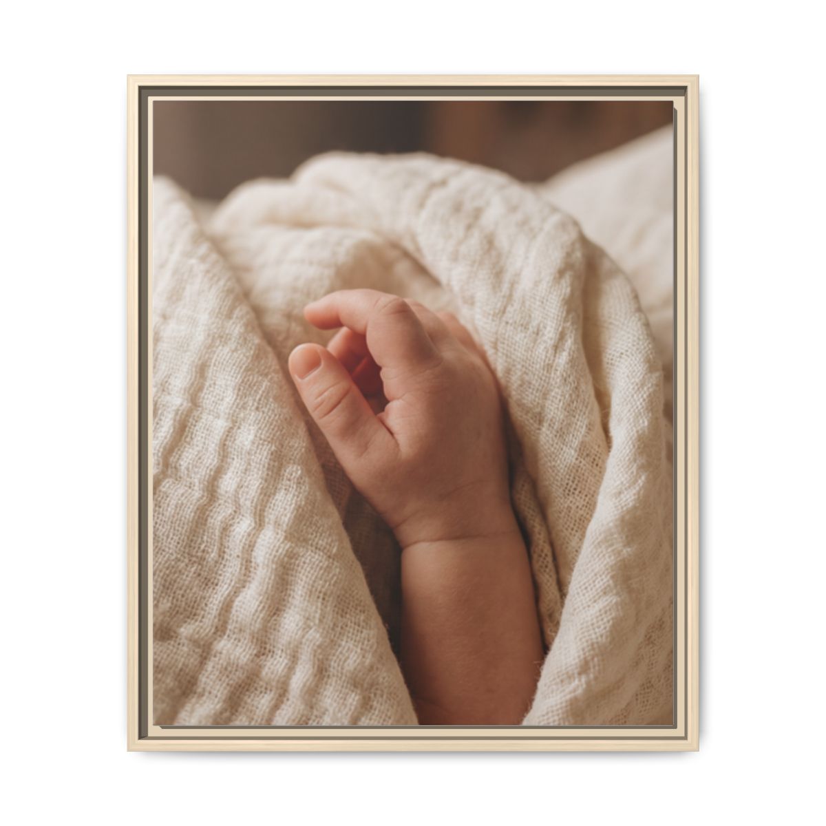 Framed Matte Canvas - Tender Newborn Hand (8×10, 9×12, 11×14, 12×16, 10×20, 12×18, 16×20, 16×24, 12×36, 18×24, 20×24, 16×32, 20×30, 24×30, 16×48, 24×32, 24×36, 24×48, 20×60, 30×40, 32×48, 30×60 & 40×60)