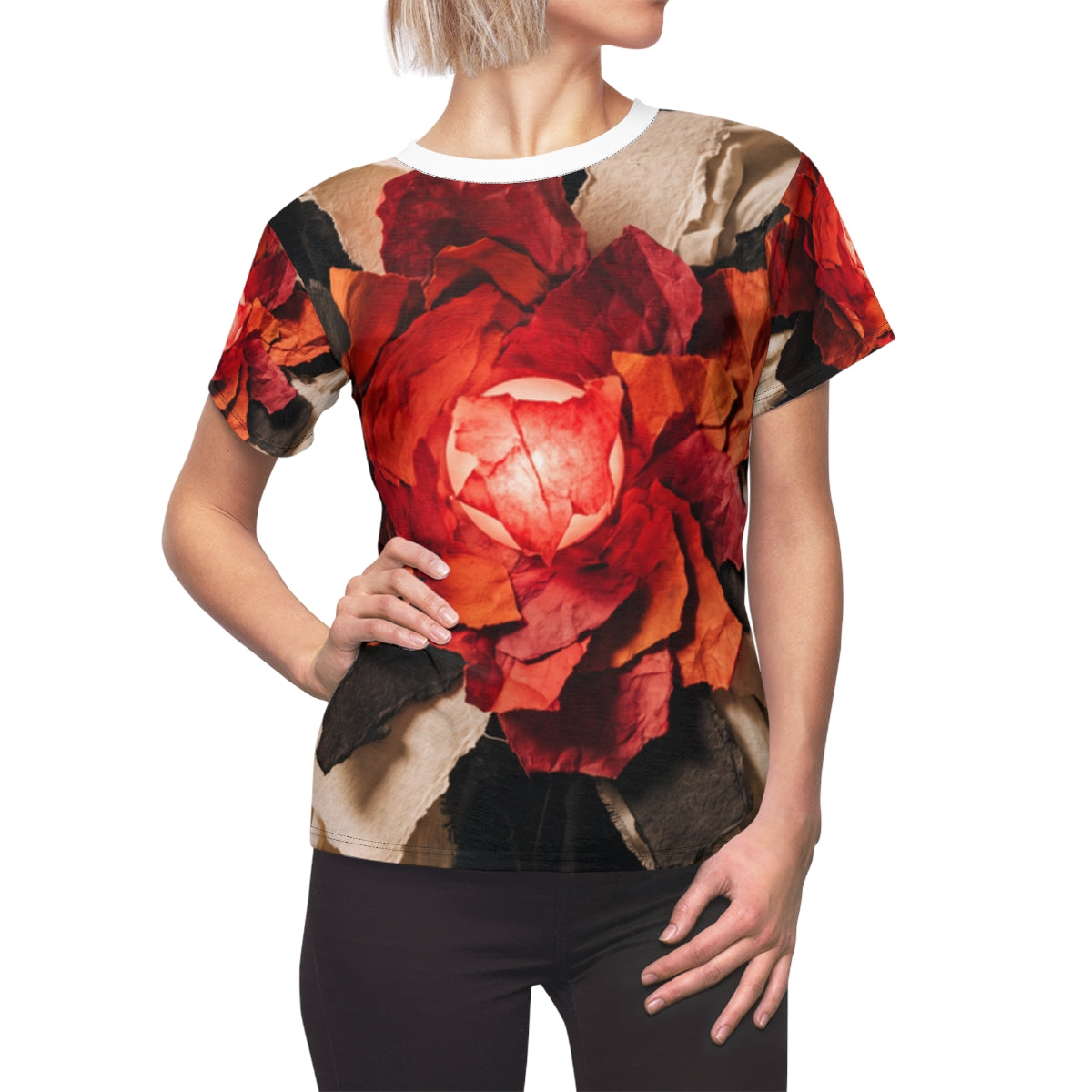 Women's Cut & Sew Tee - Crimson Bloom | Echovira Gallery