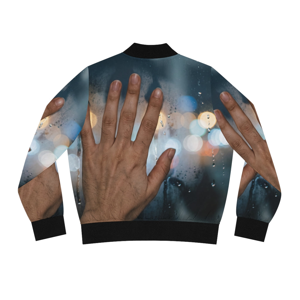 Women's Bomber Jacket with Rainy City Bokeh Art