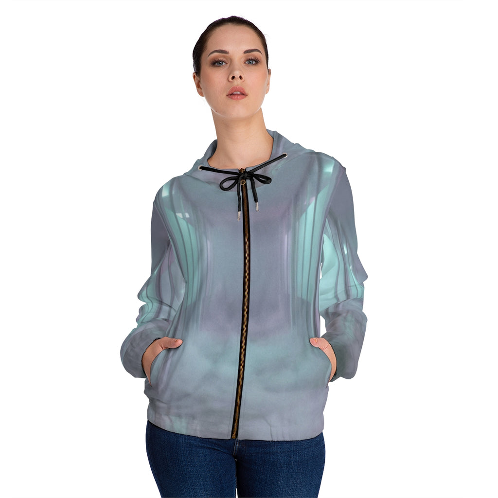 Women's Full-Zip Hoodie - Liminal Corridor Fog Art Print |...