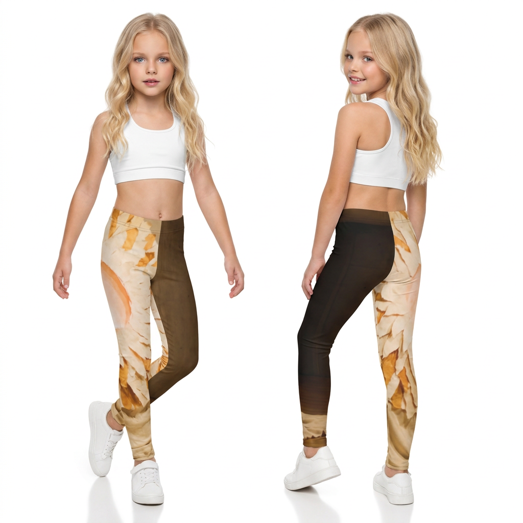 Kids Leggings with Minimalist Fiber Bloom Art