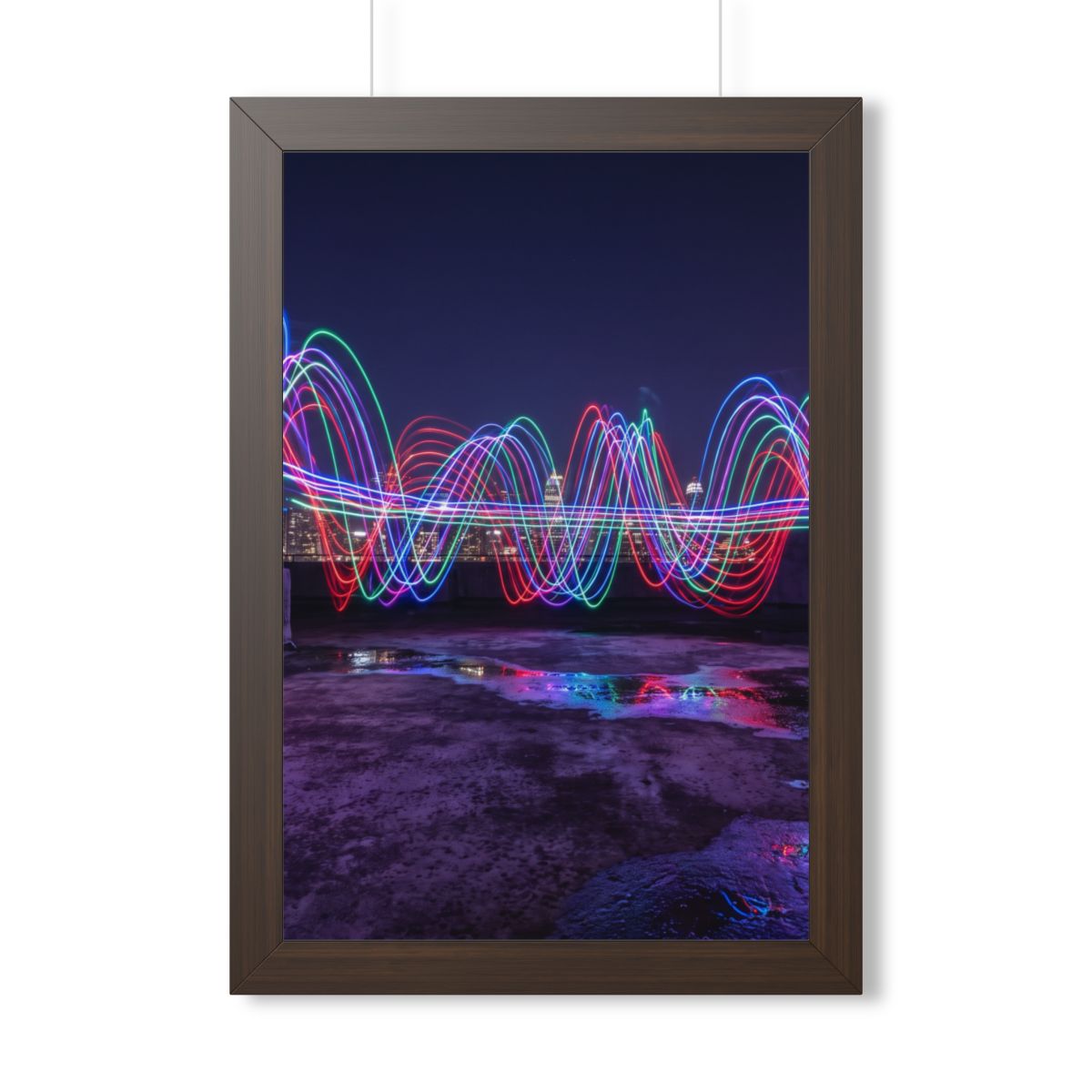Framed Vertical Poster - Neon Wave Night — Walnut (11×14......