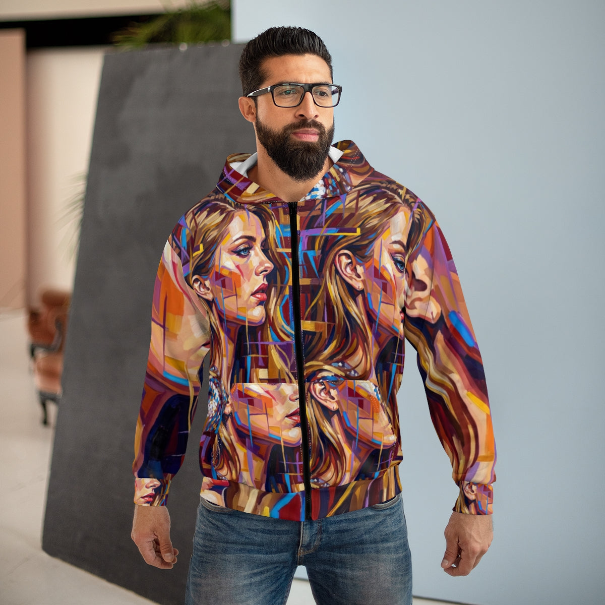 Men's Zip Hoodie - Shattered Elegance | Echovira Gallery