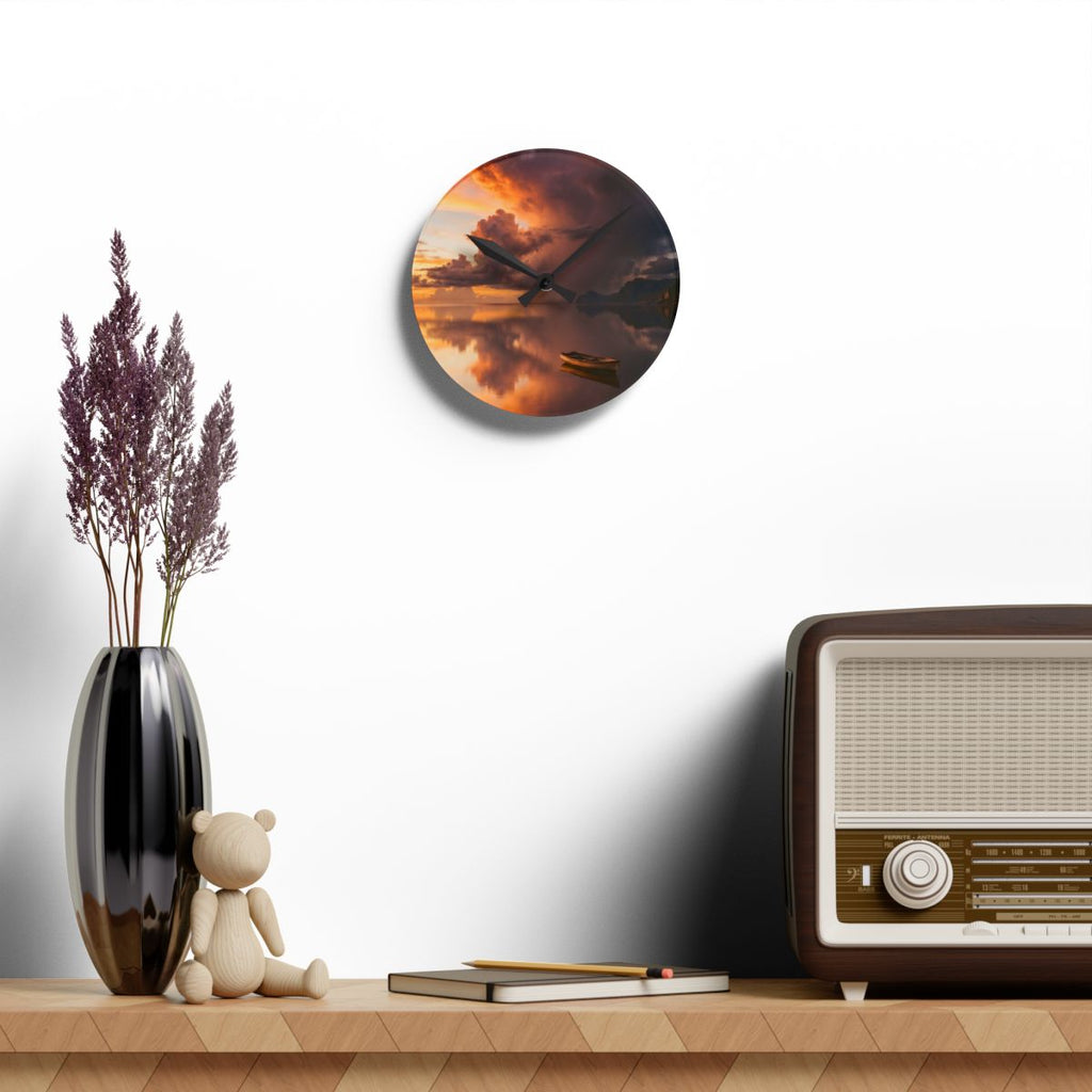 Acrylic Wall Clock - Sunset Lake Silent Timepiece | Echovira...