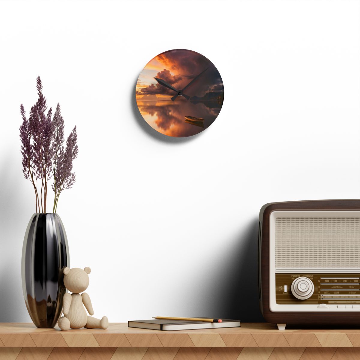 Acrylic Wall Clock - Sunset Lake Silent Timepiece | Echovira...