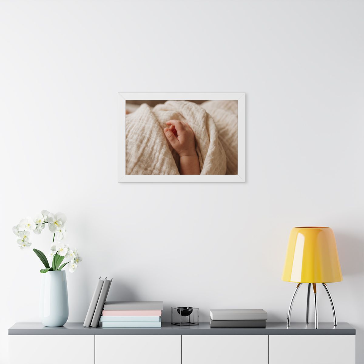 Framed Horizontal Poster - Tender Newborn Hand in Soft... |...