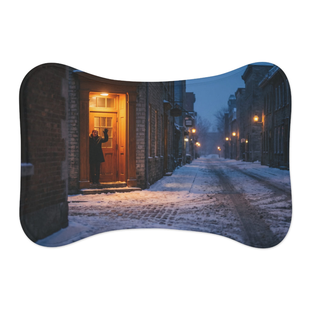 Pet Feeding Mats - Snowy Dusk Alley | Echovira Gallery