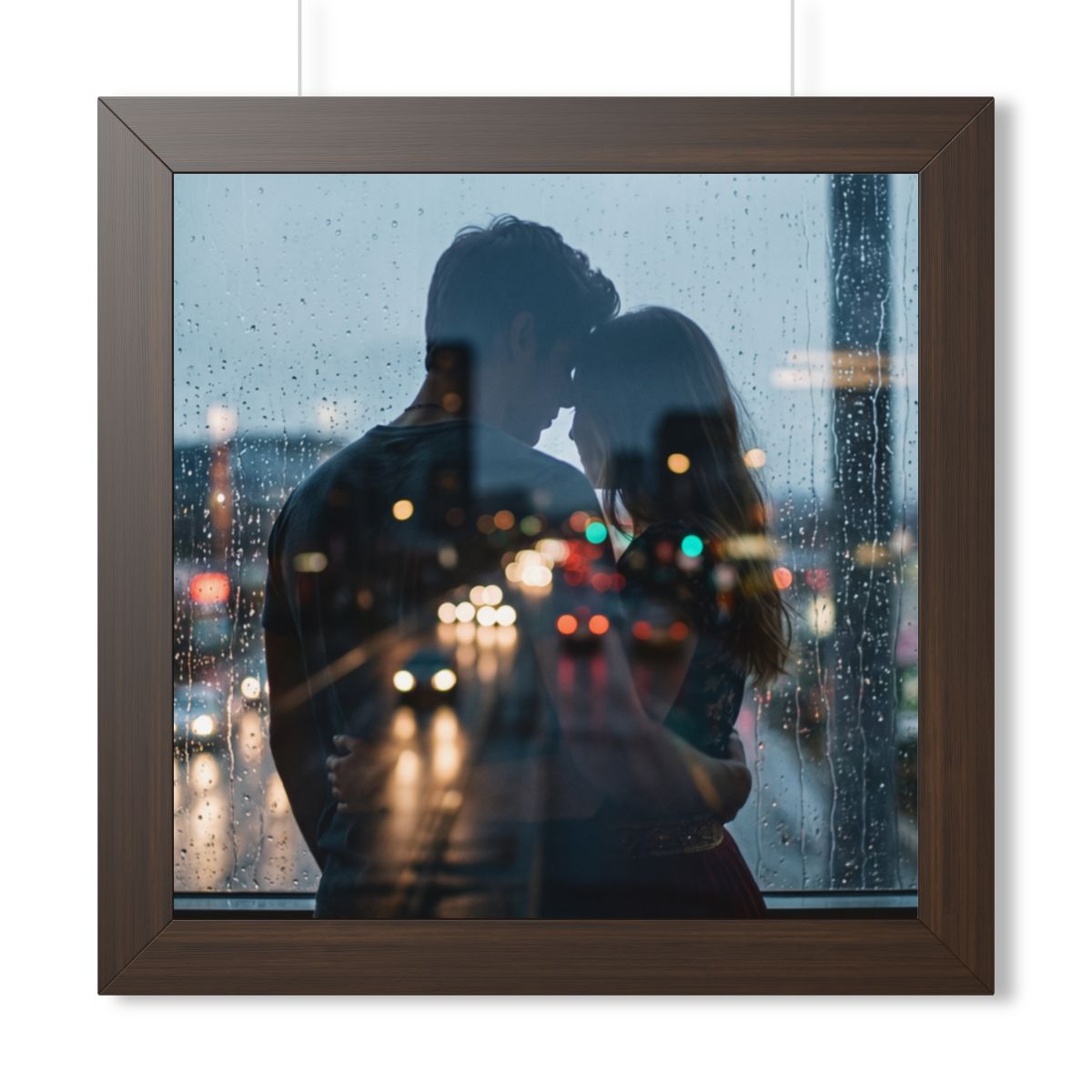 Framed Horizontal Poster - Rainy City — Walnut (14×11... |...
