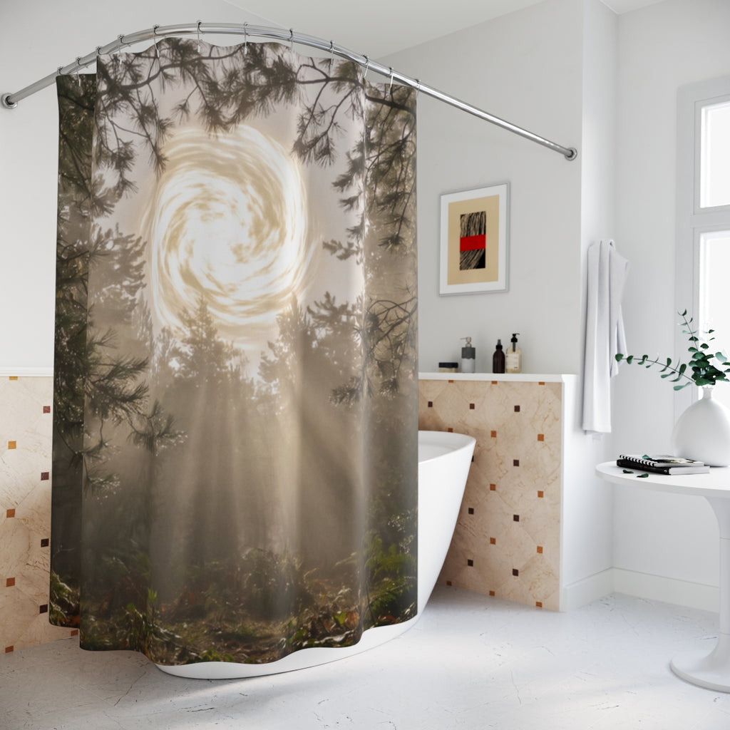 Shower Curtain - Luminous Forest Portal | Echovira Gallery