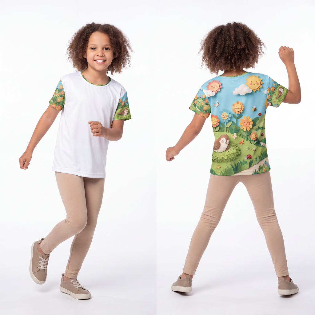 Kids Sports Jersey - Sunny Garden Meadow Papercraft Art |...
