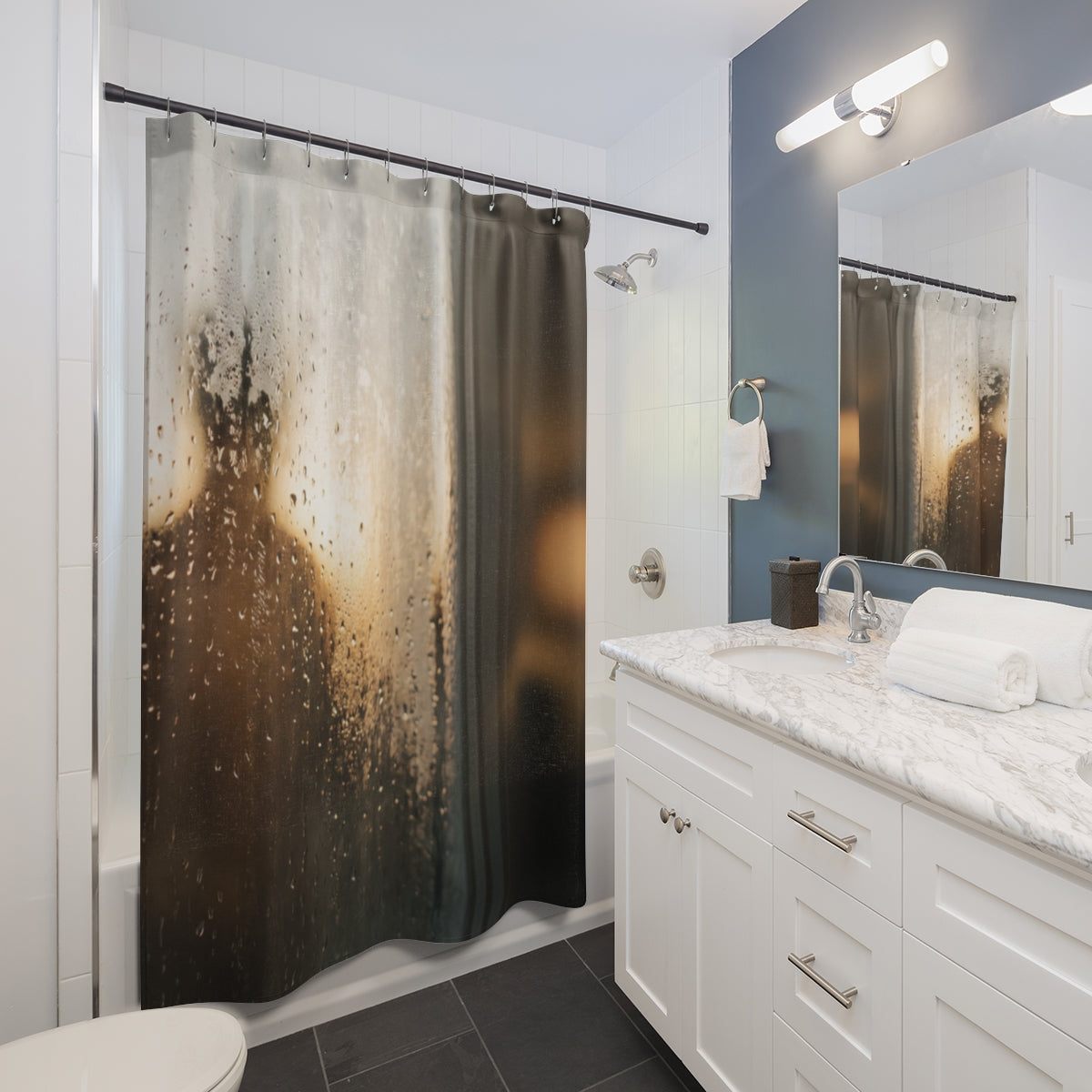 Shower Curtain - Misty Silhouette Amber | Echovira Gallery