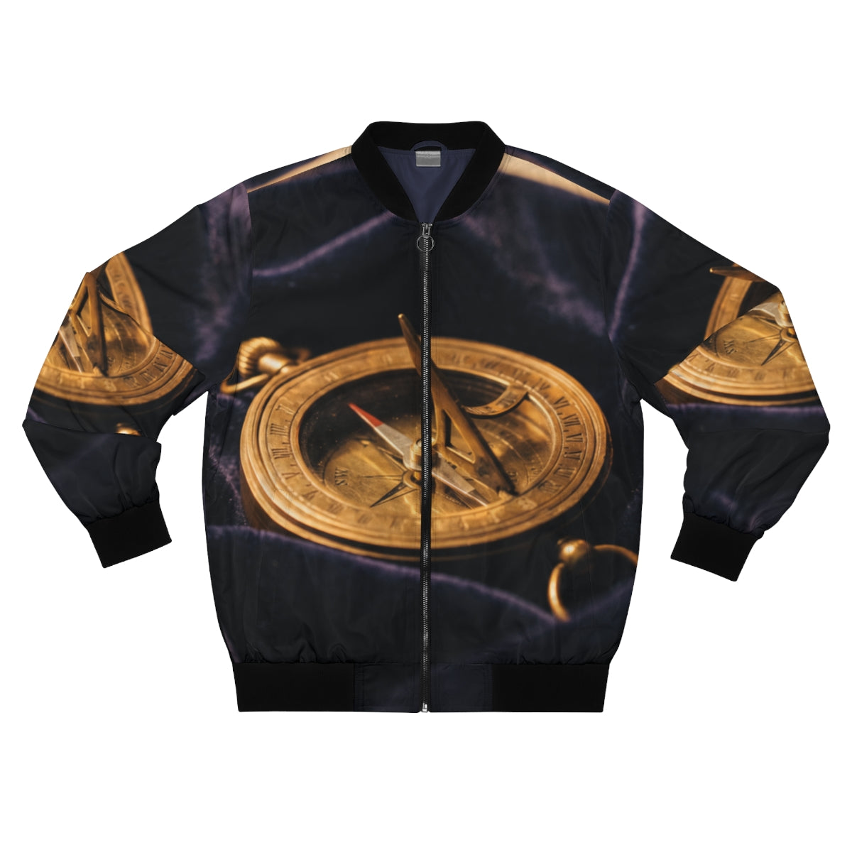 Men's Bomber Jacket with Brass Sundial Art
