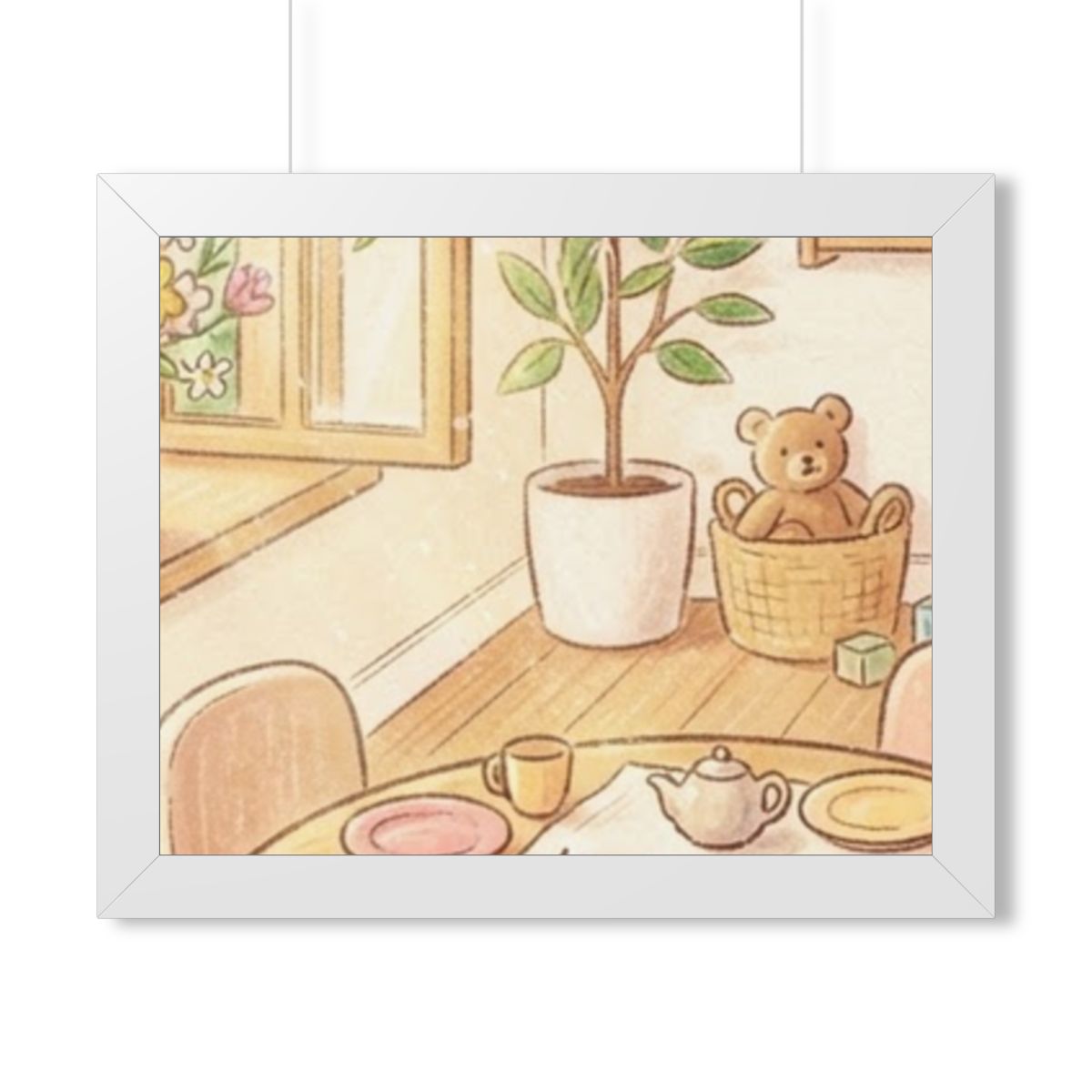 Framed Horizontal Poster - Sunlit Tea Party — White (14×11...