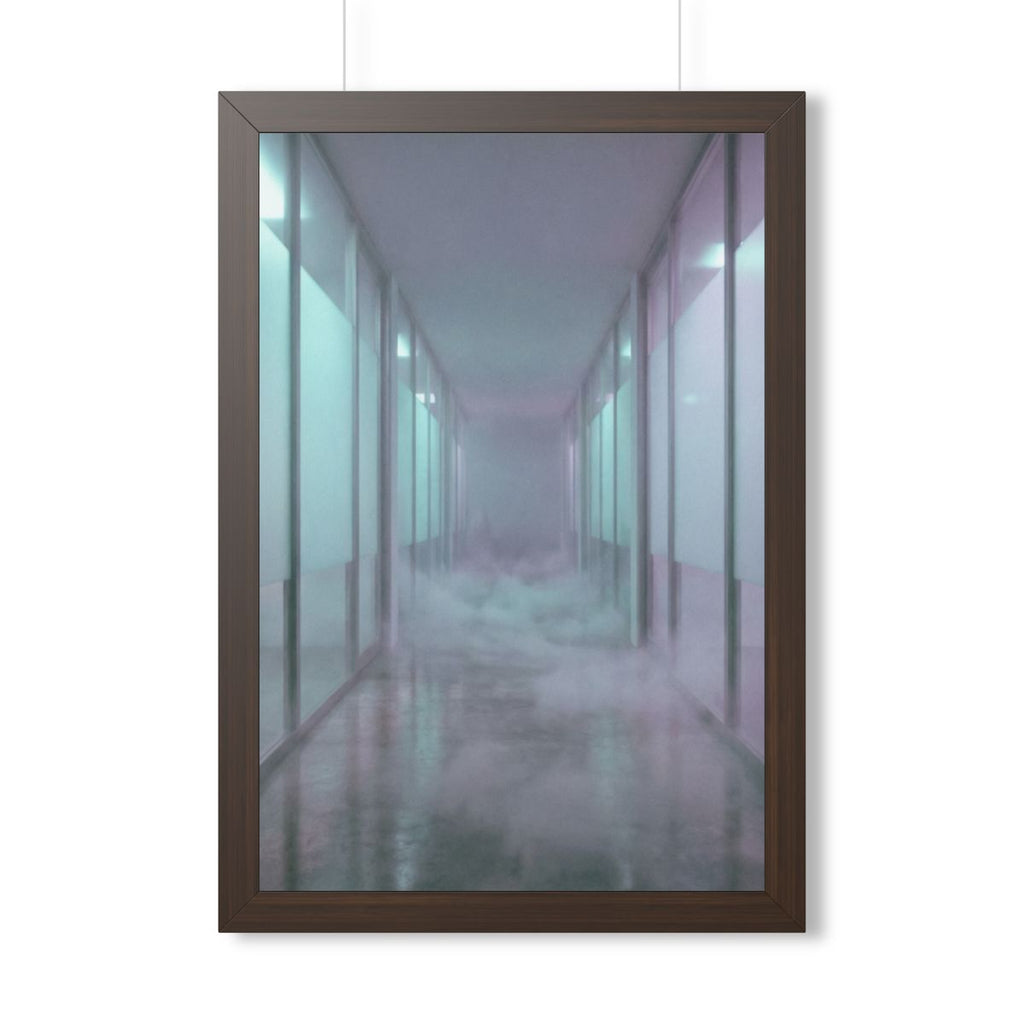 Framed Vertical Poster - Liminal Corridor Fog Art Print —......