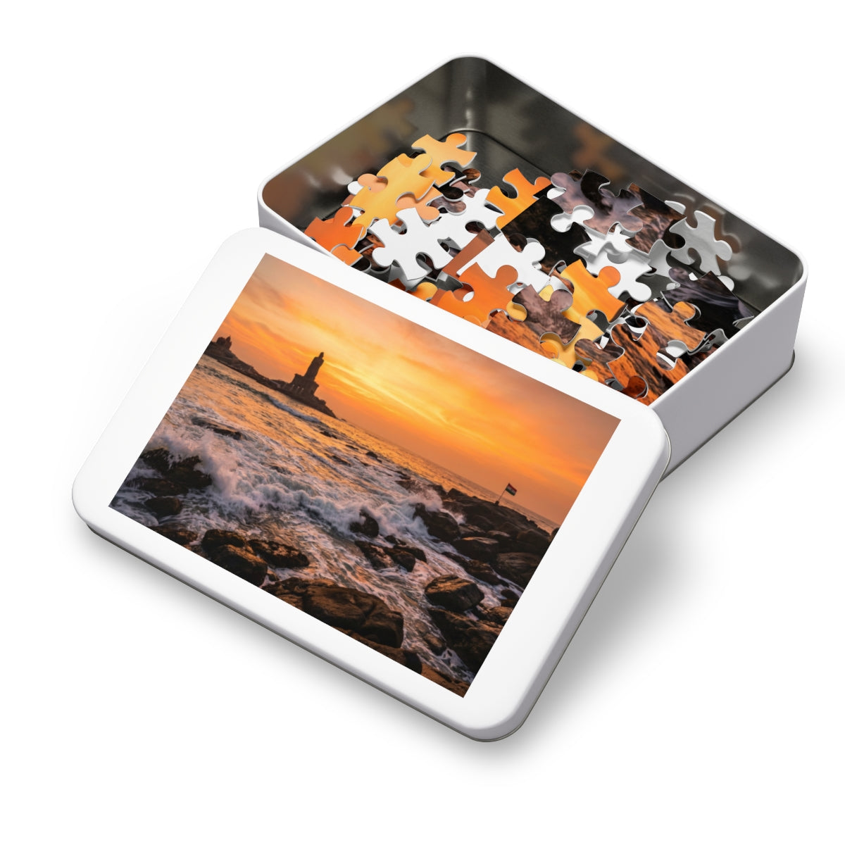 Jigsaw Puzzle with Tin - Coastal Sunrise