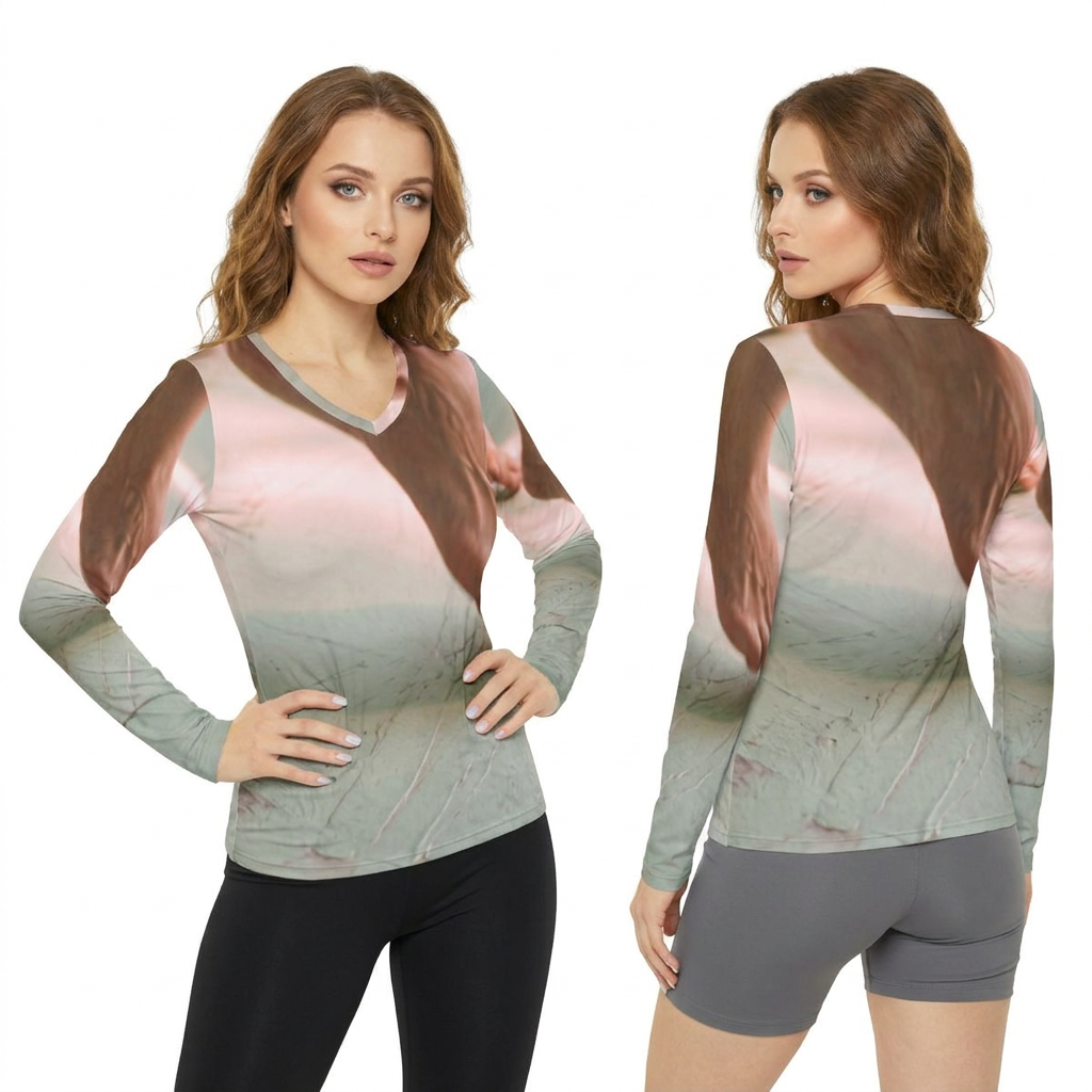 Women's V-Neck Long Sleeve Shirt Barefoot Art