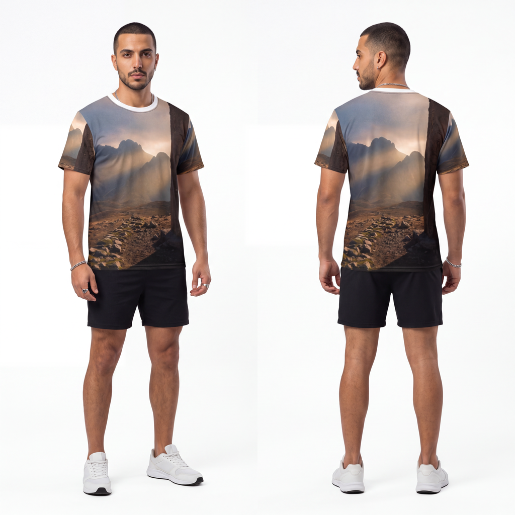 Men's Unisex Cut & Sew Tee - Ancient Stone Column Mountain...