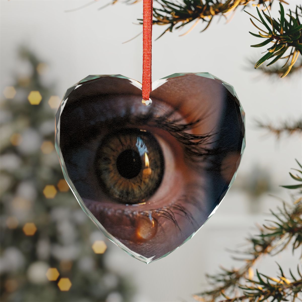 Crystal Glass Ornament - Golden Reflection Eye Art Print |...