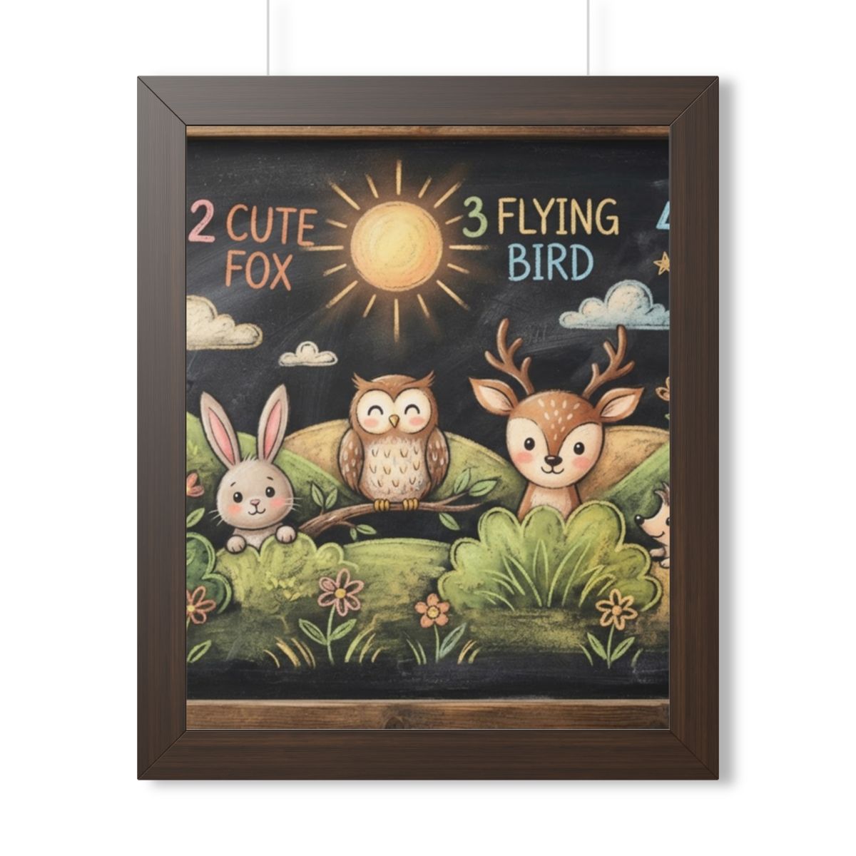 Framed Vertical Poster - Woodland Friends Meadow — Walnut......