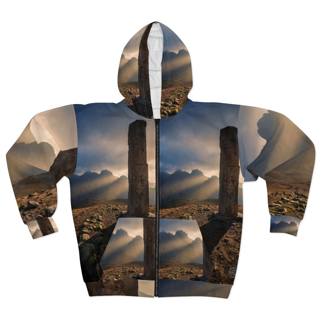 Unisex Zip Hoodie - Mystic Monolith Ancient Persian Mountain...