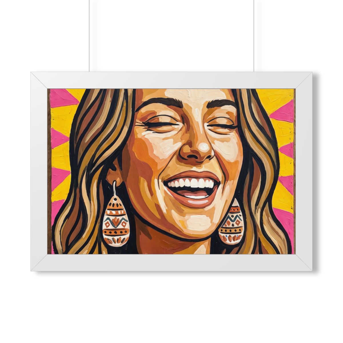 Framed Horizontal Poster - Radiant Joy Boho Pop Art Portrait...