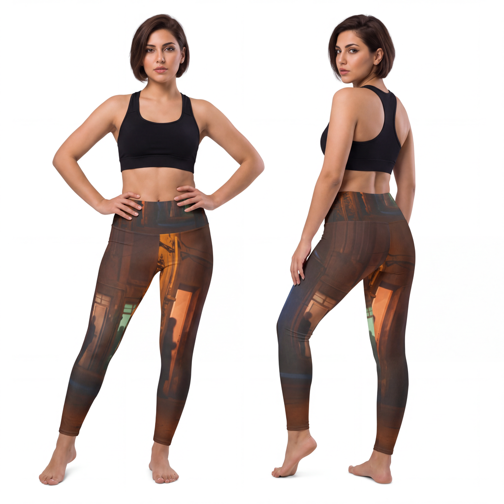 Women's Yoga Pants - Shadowed Alleyway Mystery Art Print |...