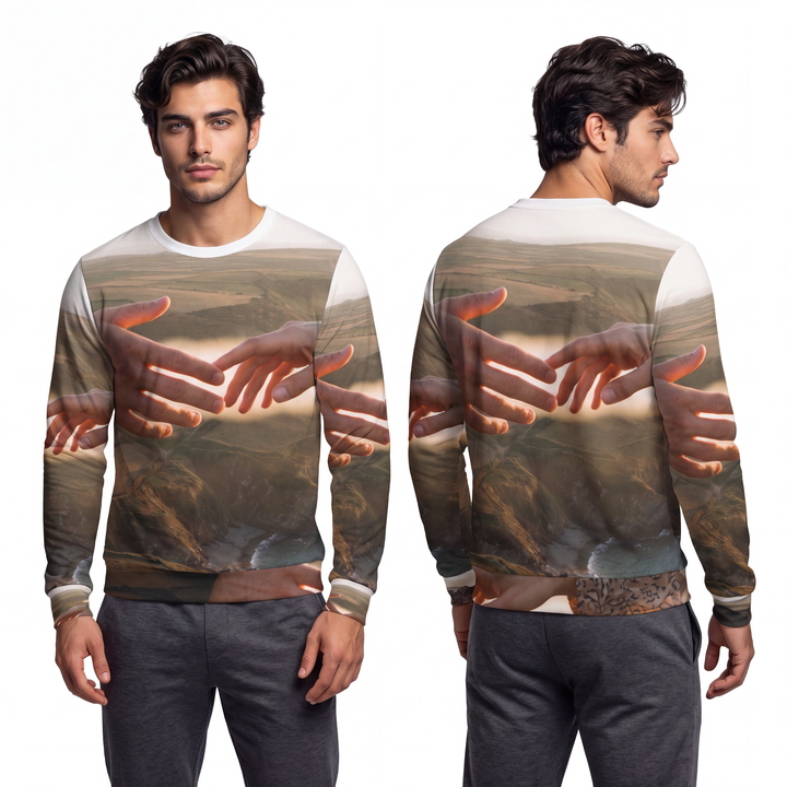 Men's Lightweight Sweatshirt - The Infinite Touch | Ethereal Coastal Art