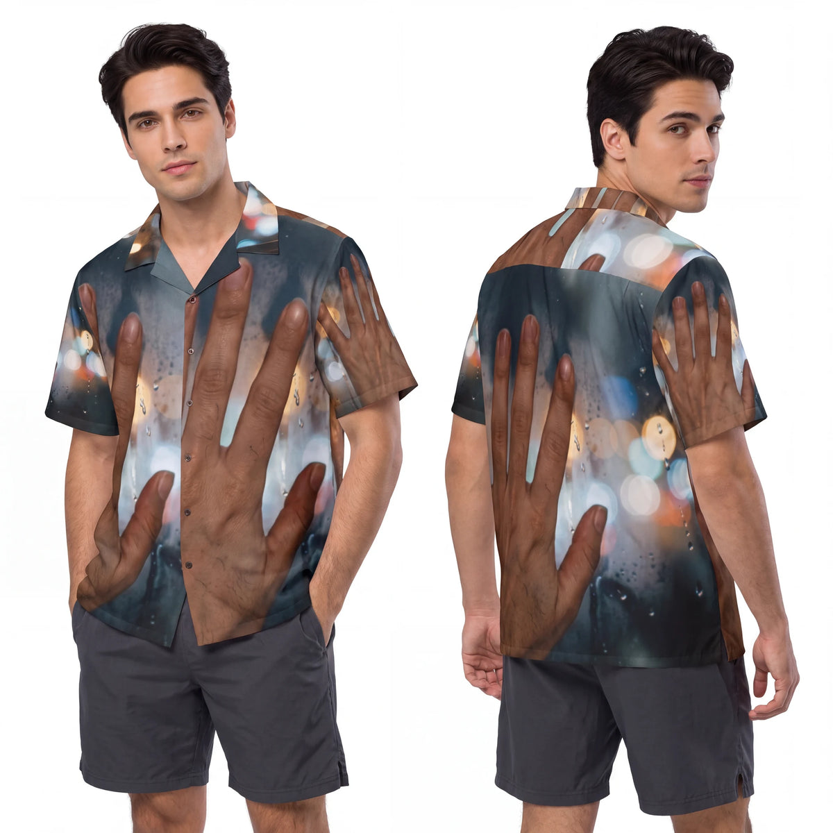 Men's Hawaiian Shirt Rainy City Window Art
