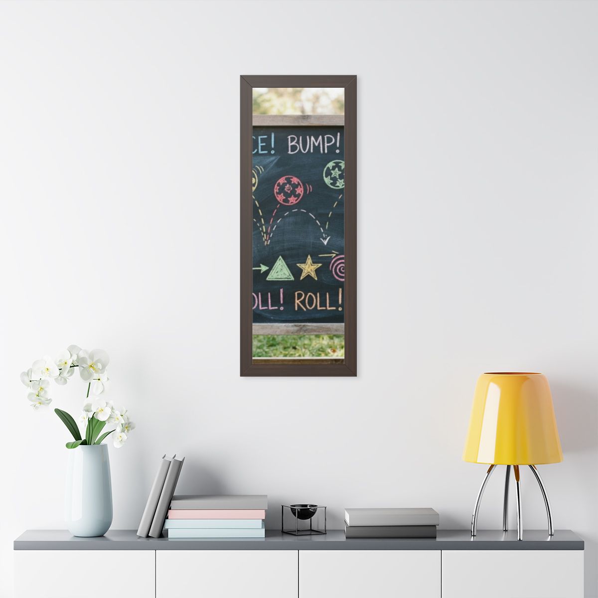 Framed Vertical Poster - Chalkboard Playground — Walnut... |...