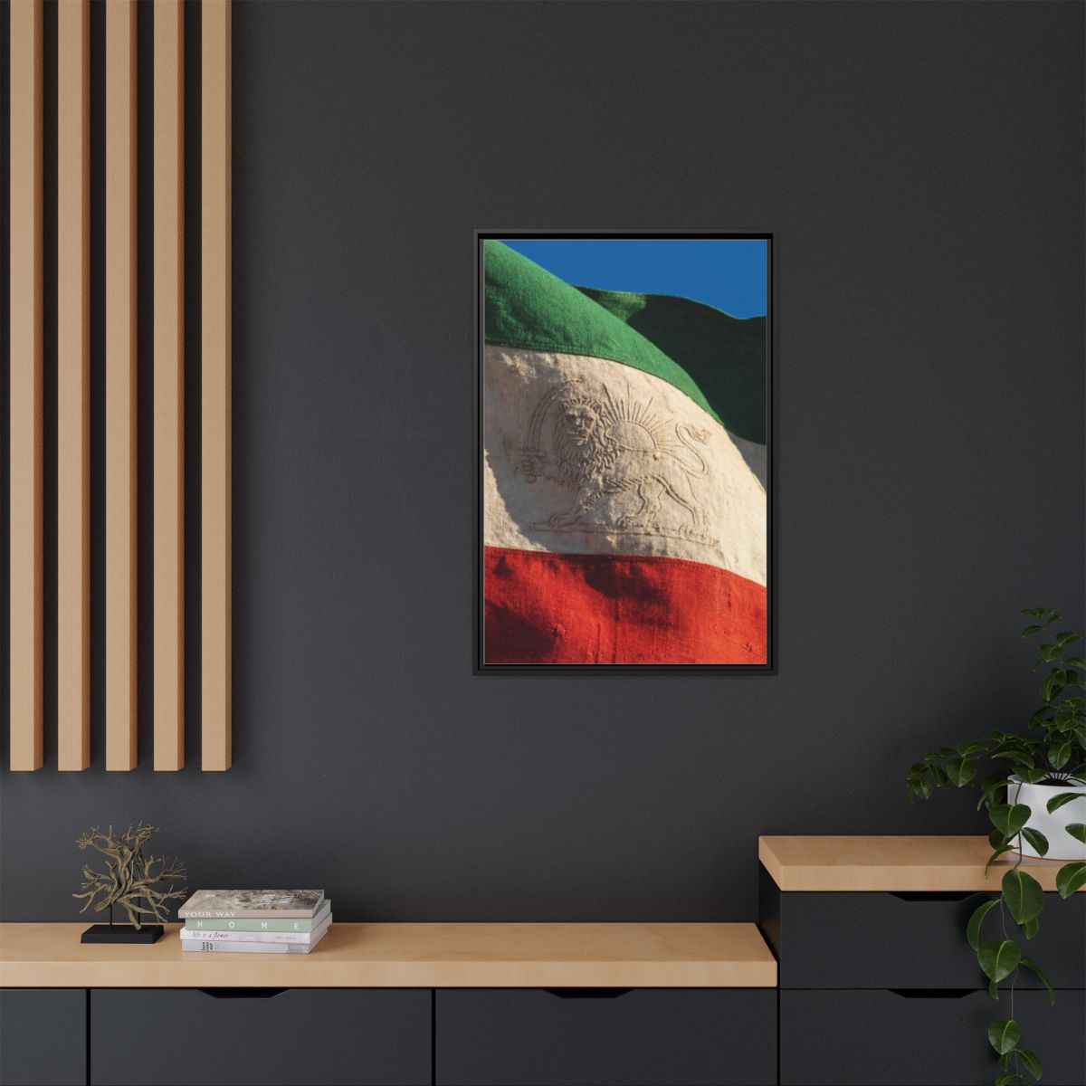 Framed Canvas Art - Distressed Flag — Black / 1.25"