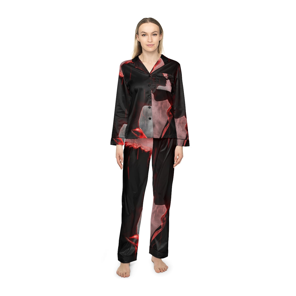 Women's Satin Pajamas with Rainy Lovers Art