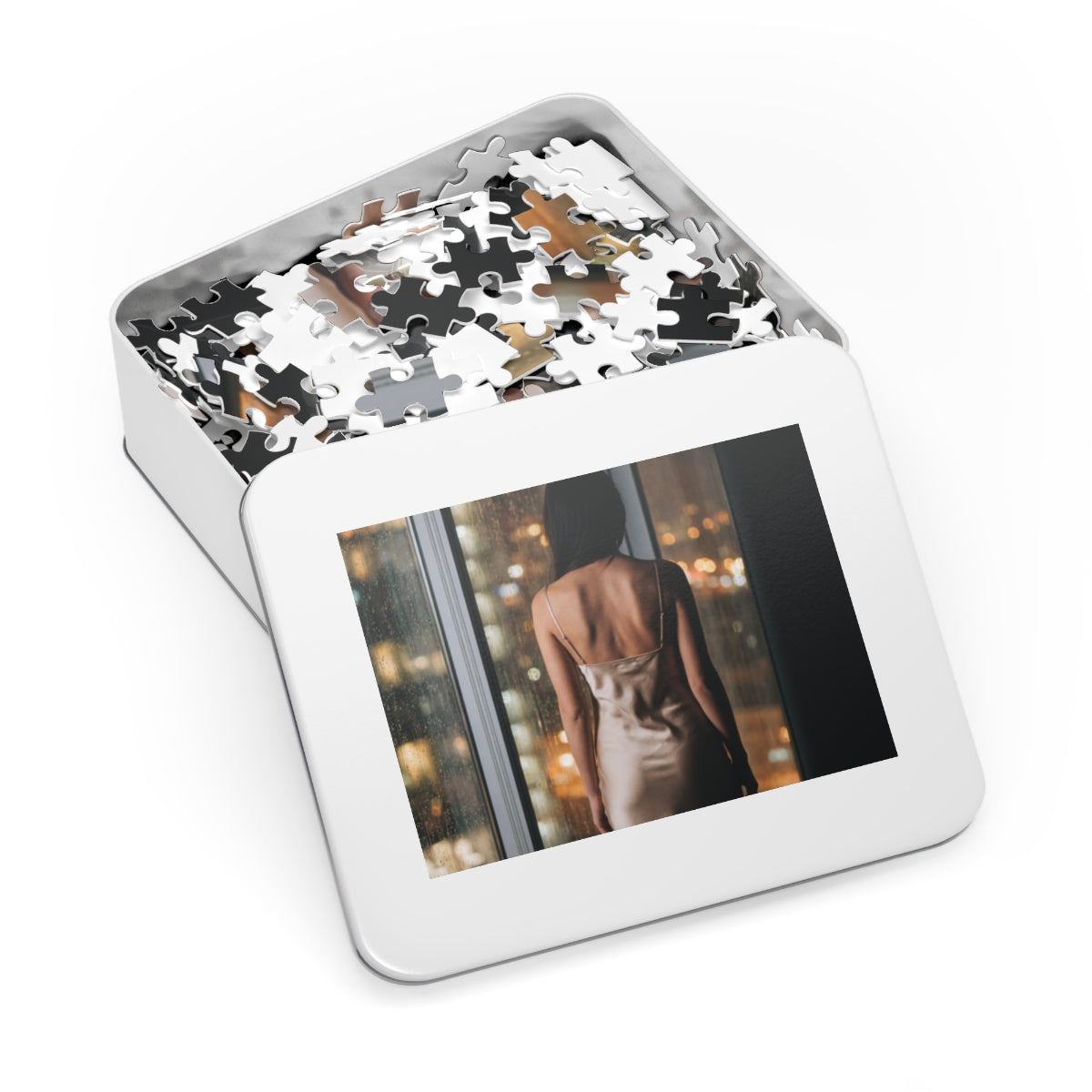 Jigsaw Puzzle with Tin - Cozy Rain Setup