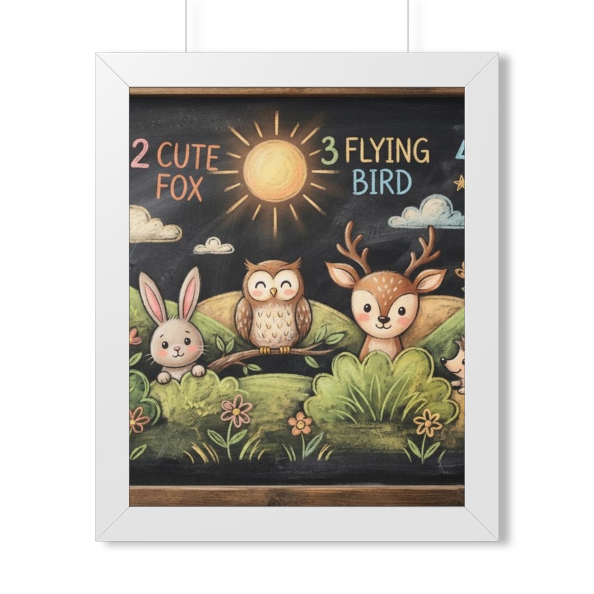 Framed Vertical Poster - Woodland Friends Meadow — White......