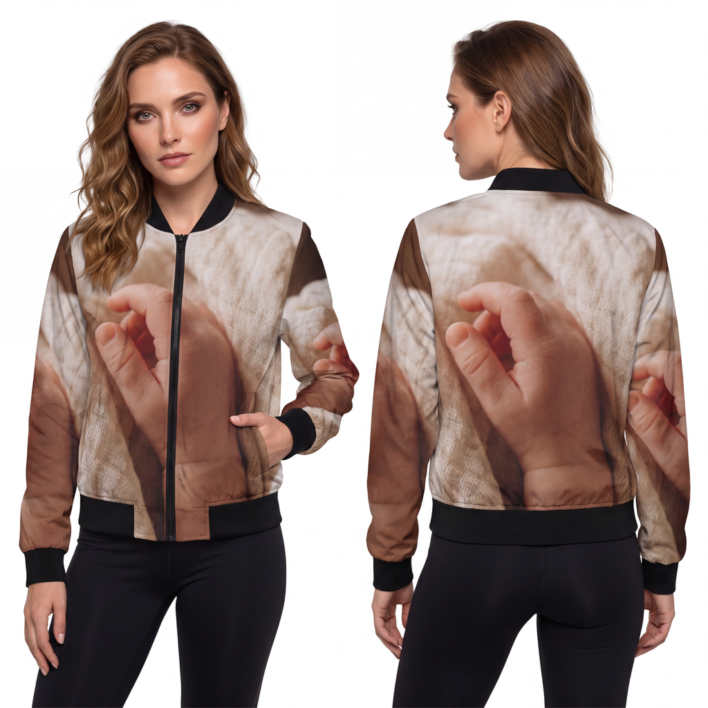 Women's Bomber Jacket - Tender Newborn Hand in Soft Muslin...
