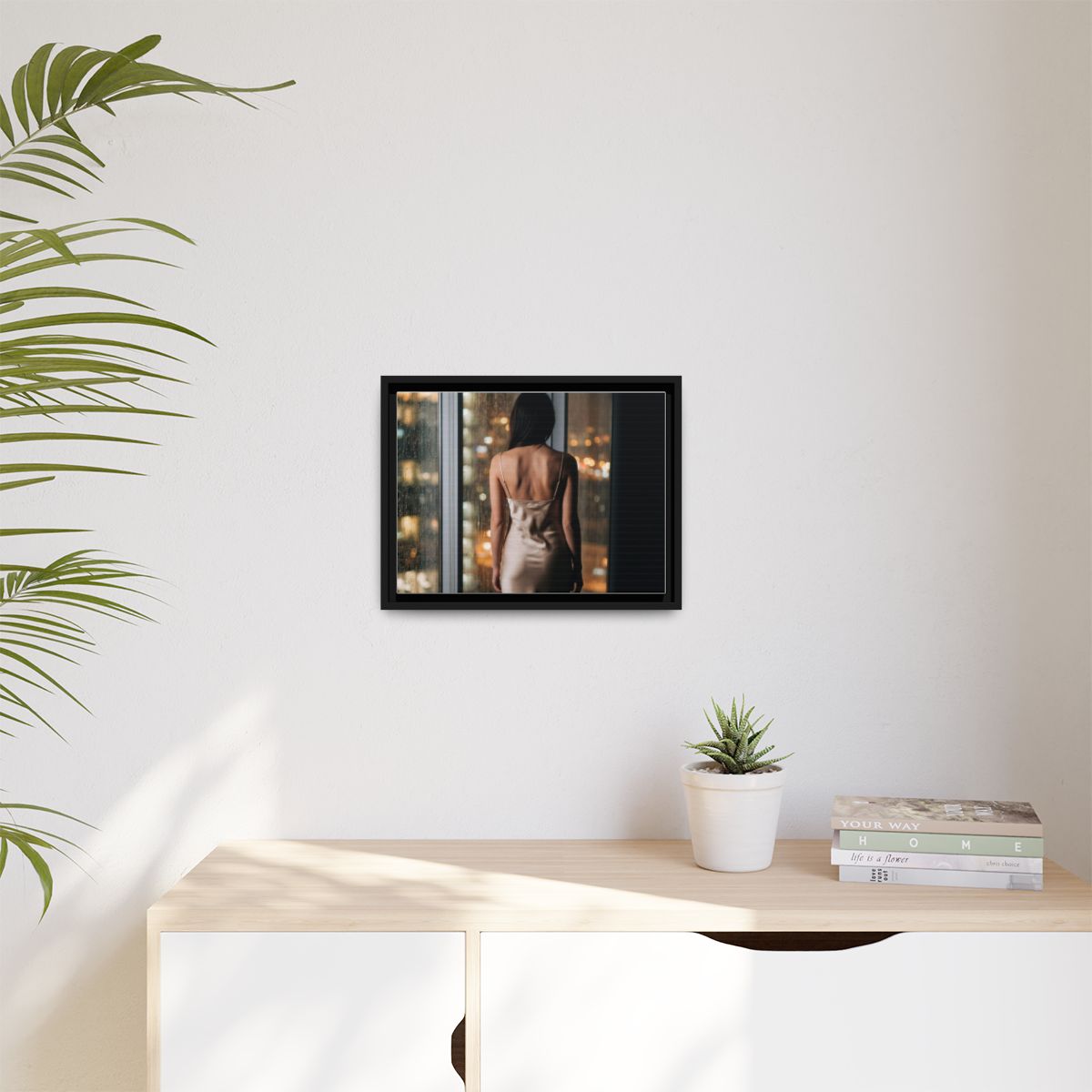 Matte Canvas, Framed - Rainy City lights Glow — Black /... |...