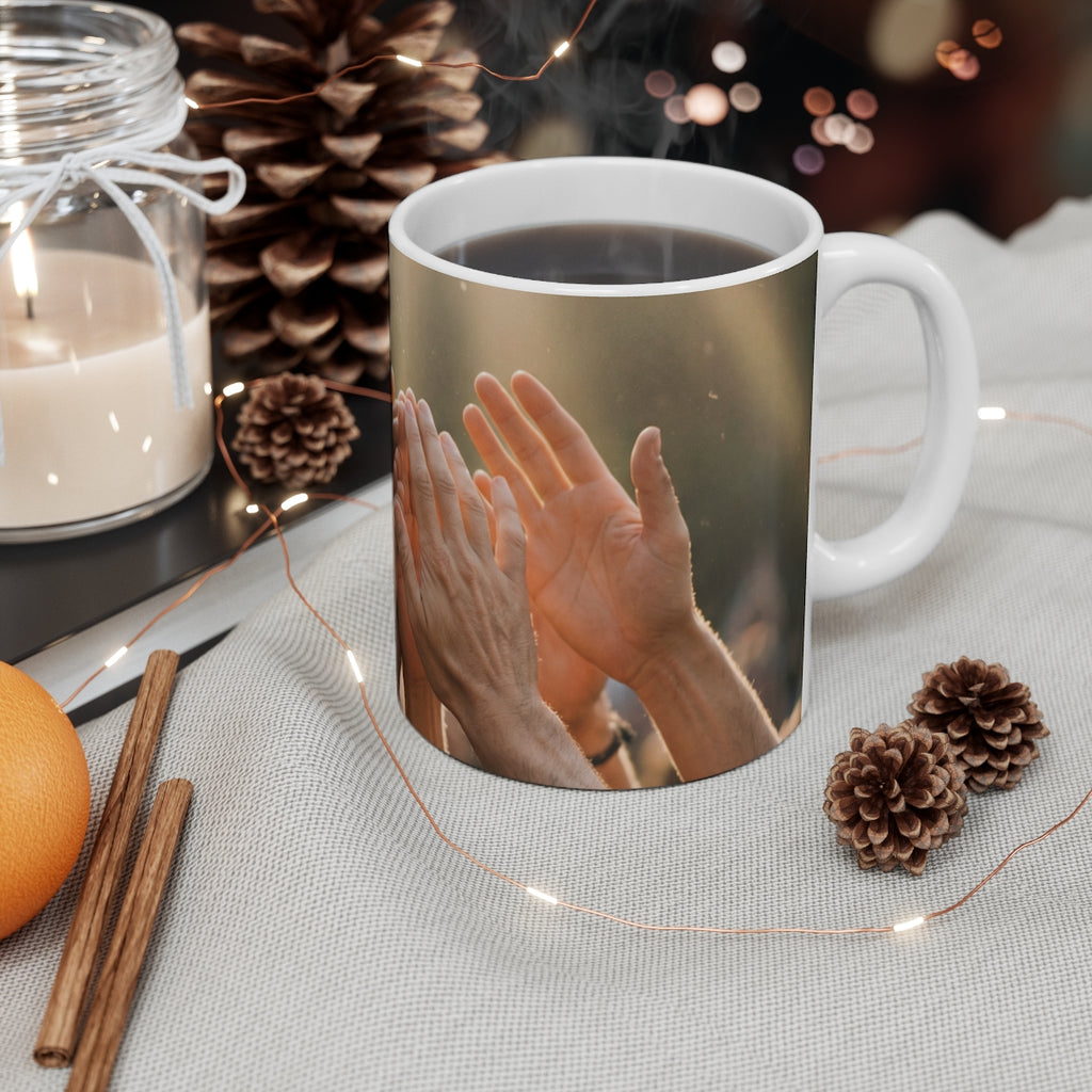 11oz White Mug - Golden Rays of Unity Wall Art | Echovira...