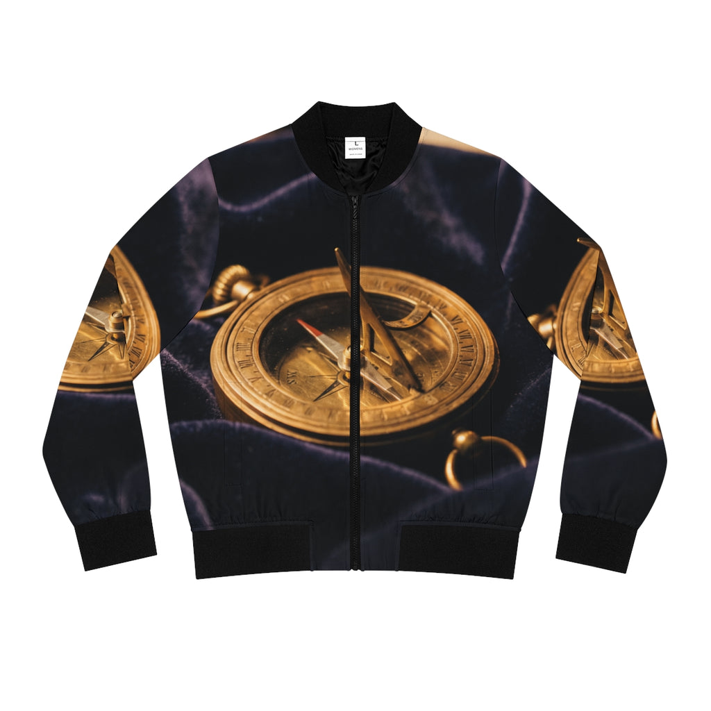 Women's Bomber Jacket Vintage Brass Sundial Art
