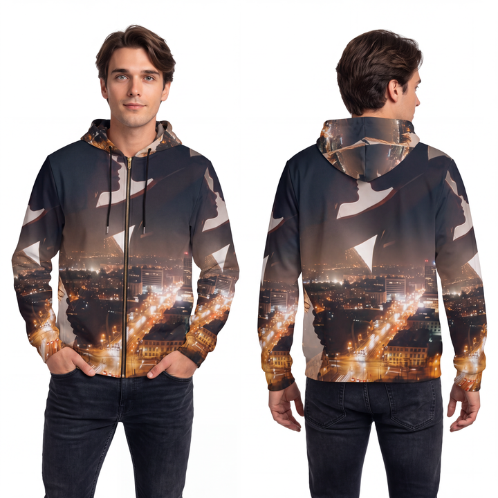 Men's Full-Zip Hoodie - Midnight City Skyline