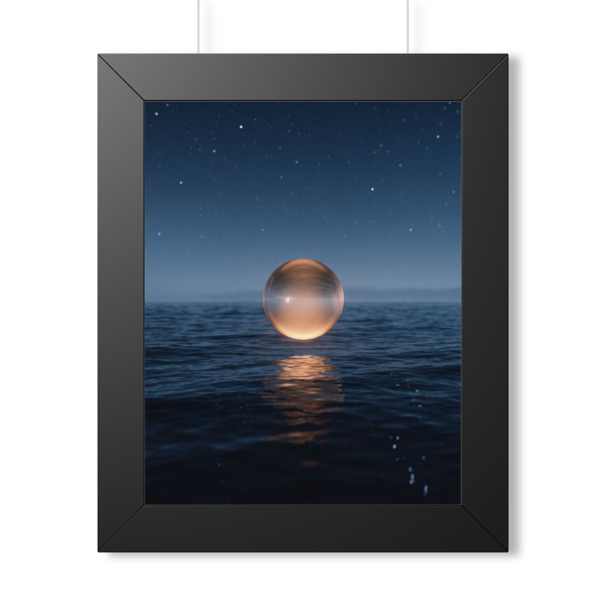 Framed Vertical Poster - Glowing Ocean Horizon — Black... |...