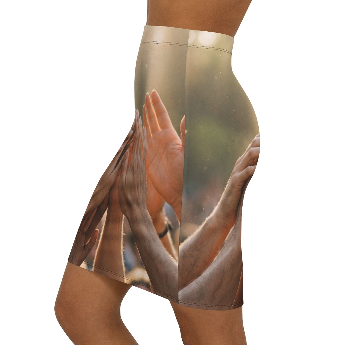 Women's Mid-Waist Pencil Skirt - Golden Rays of Unity Wall...