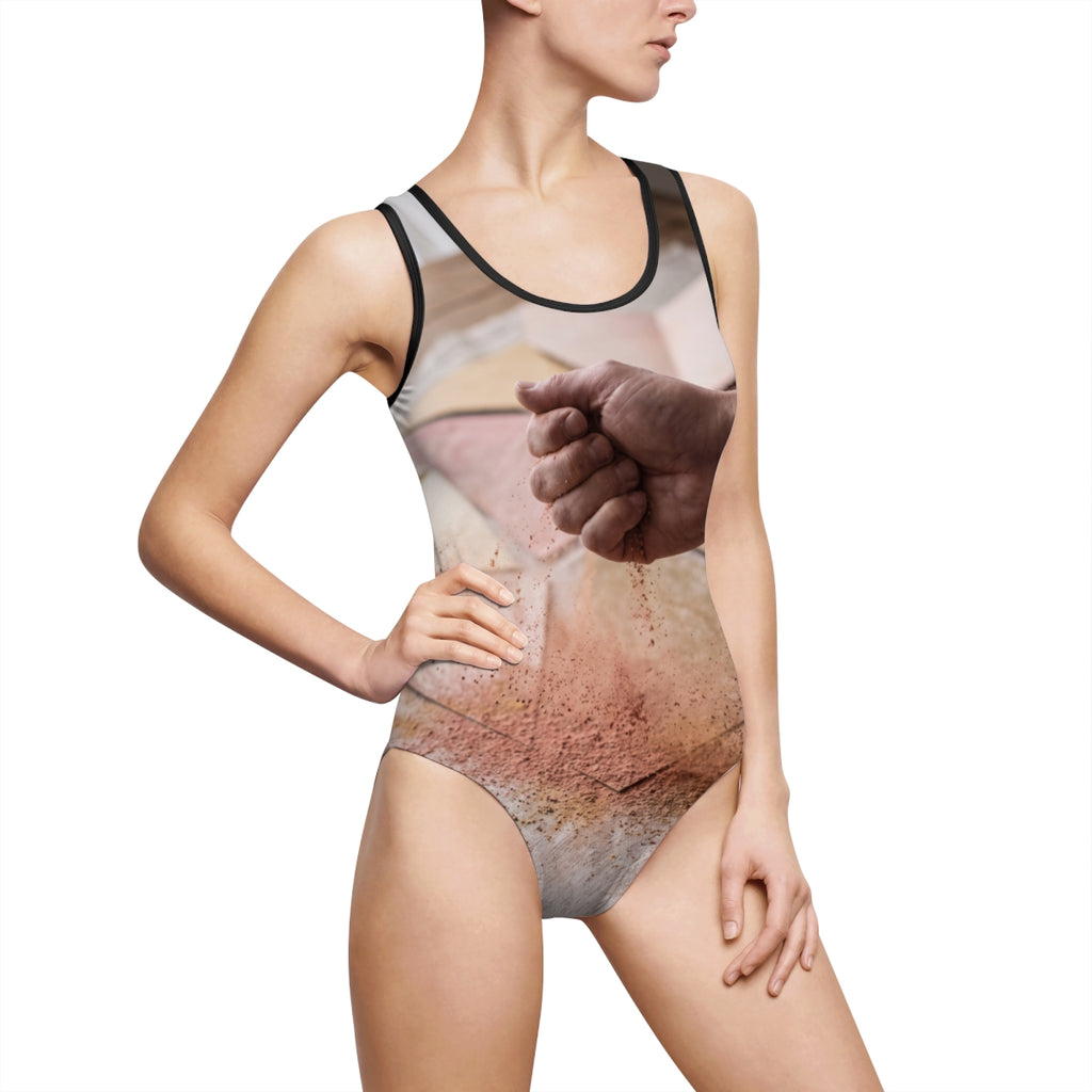 Women's Abstract Terracotta One-Piece Swimsuit