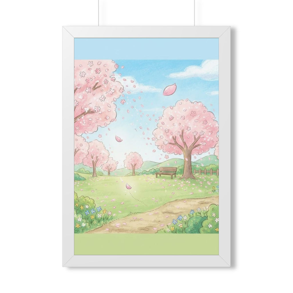 Framed Vertical Poster - Spring Blossom Meadow Art — White...