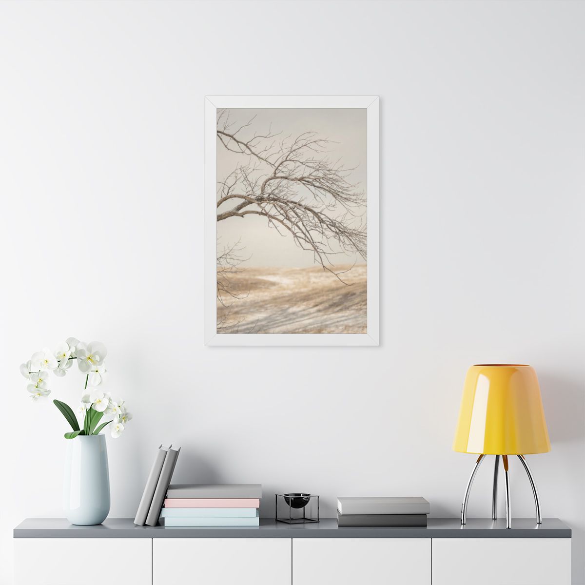 Framed Vertical Poster - Winter Branch Solitude Landscape —...