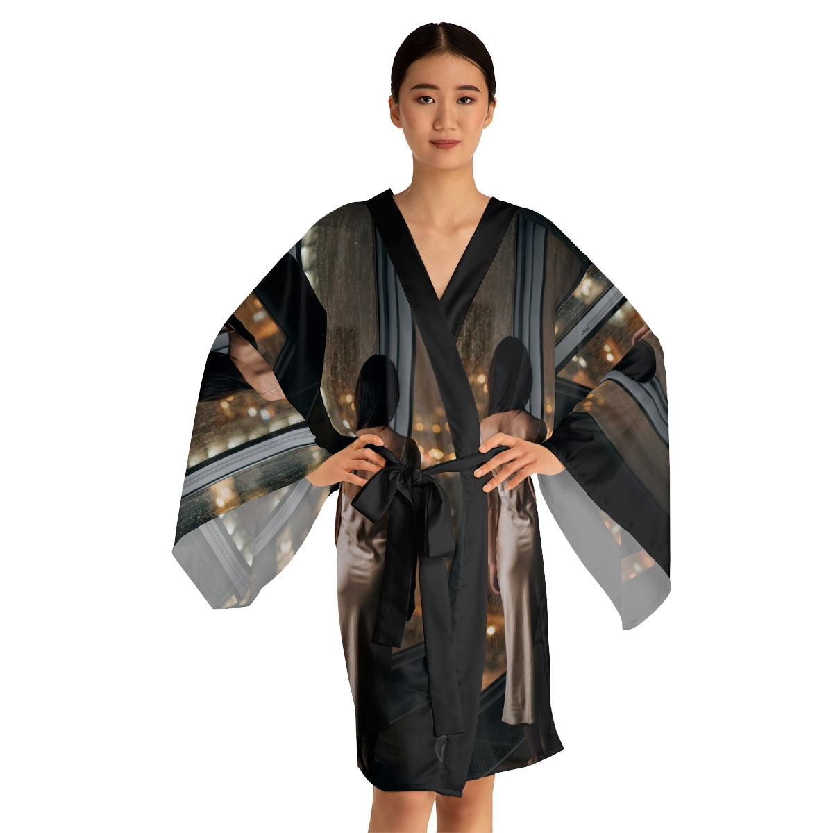 Long Sleeve Kimono Robe - Shimmering Rainscape | Echovira...
