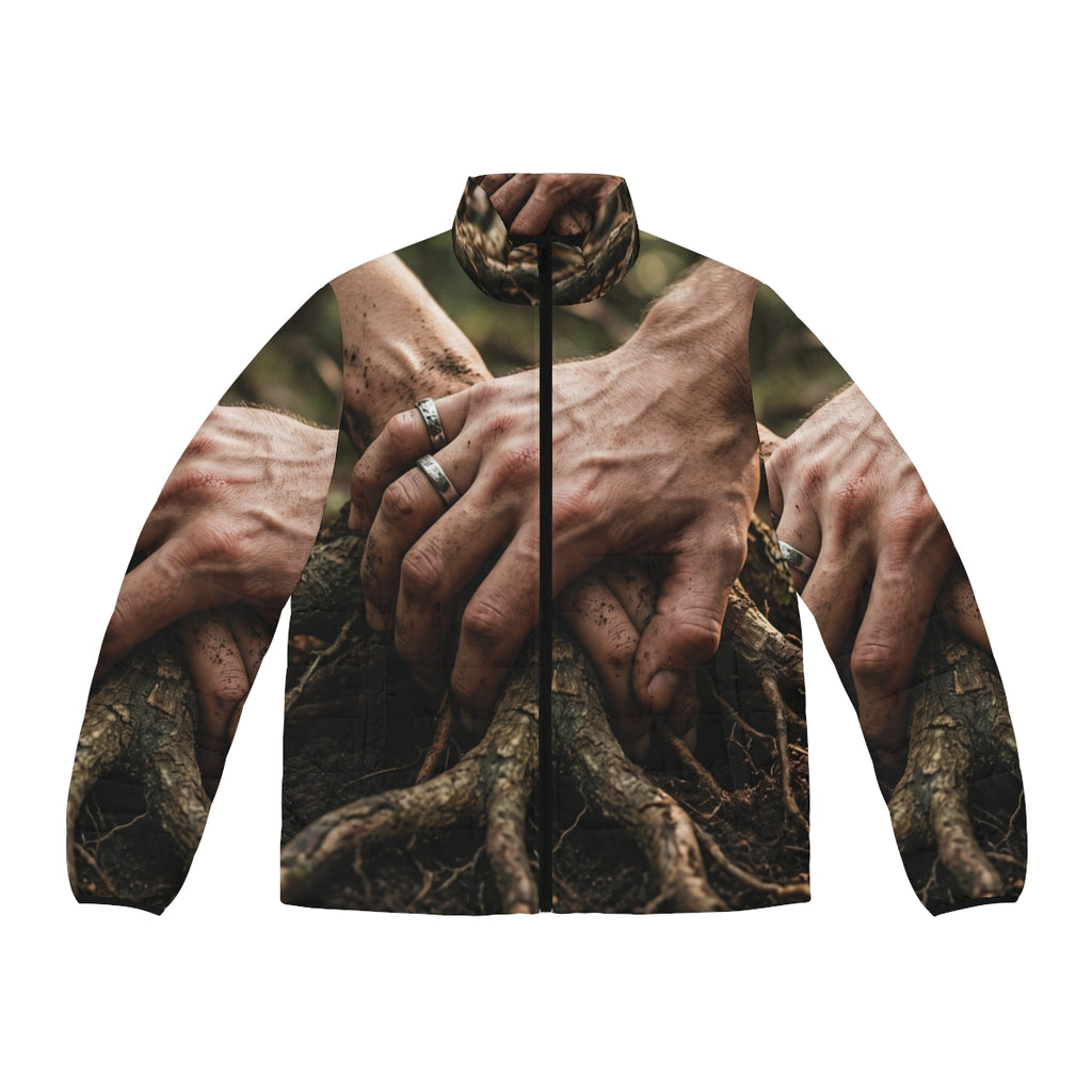 Men's Puffer Jacket with Forest Root Artwork